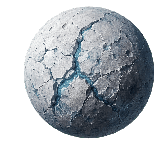 Pale ice moon divided by deep cyan fractures